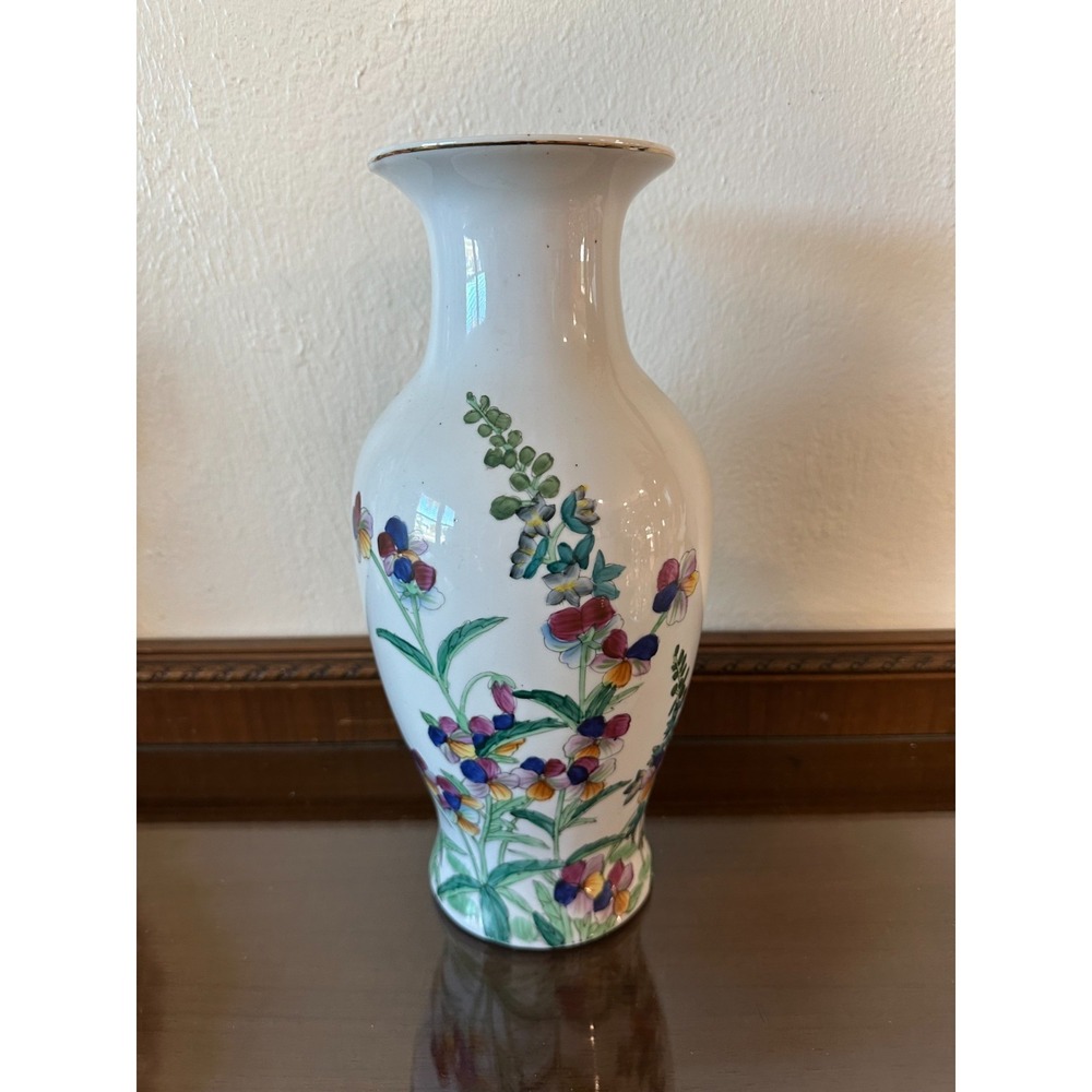 Vintage Japanese Hand Painted Ceramic Pottery Floral Vase 11''